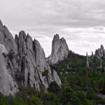 photo of green trees with black and white mountains in Garden of the Gods, Colorado