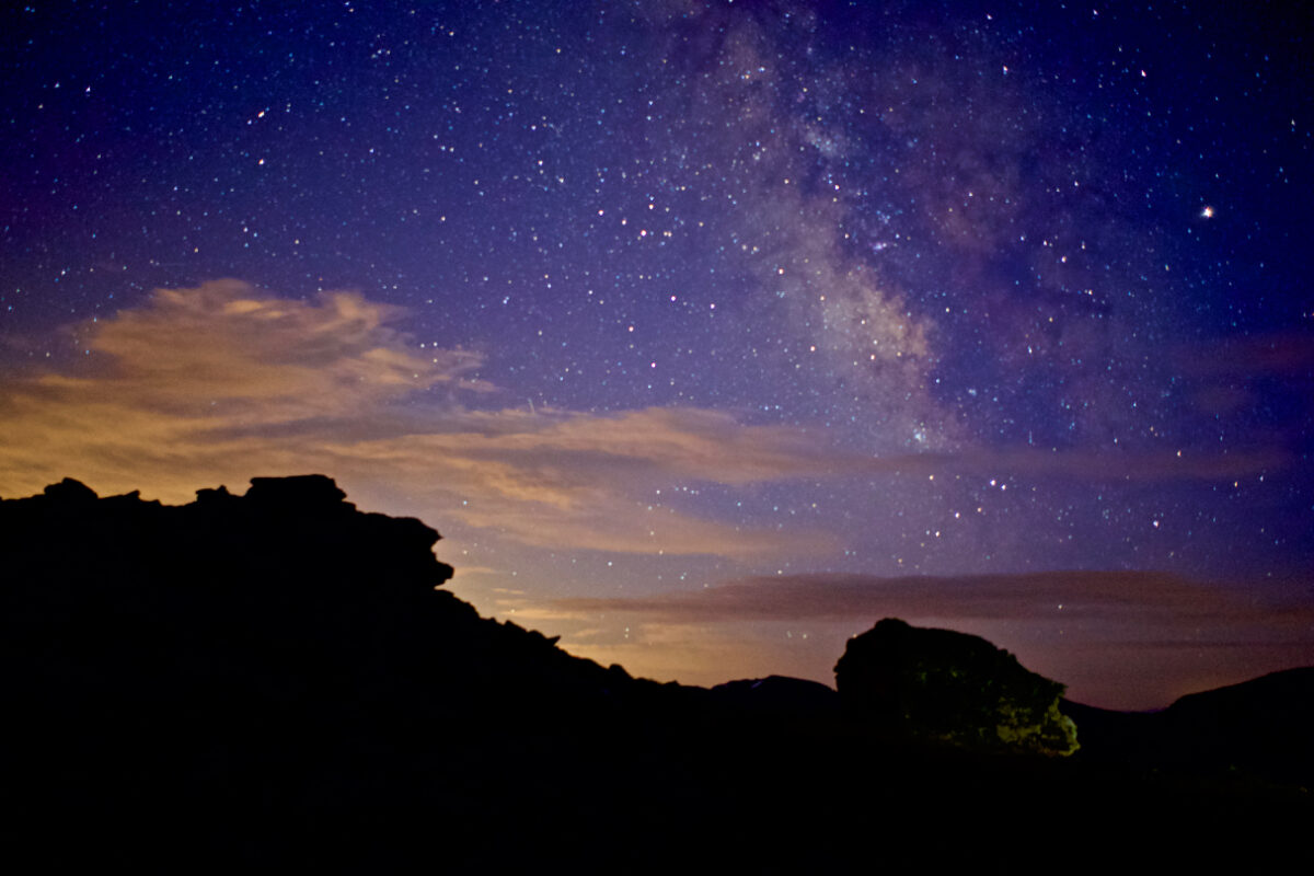 Indigo sky and the Milky Way over Estes Park and Trail Ridge Road, Rocky Mountain National Park